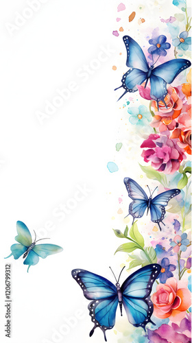 Digital vintage watercolor butterflies and flowers abstract graphic poster background