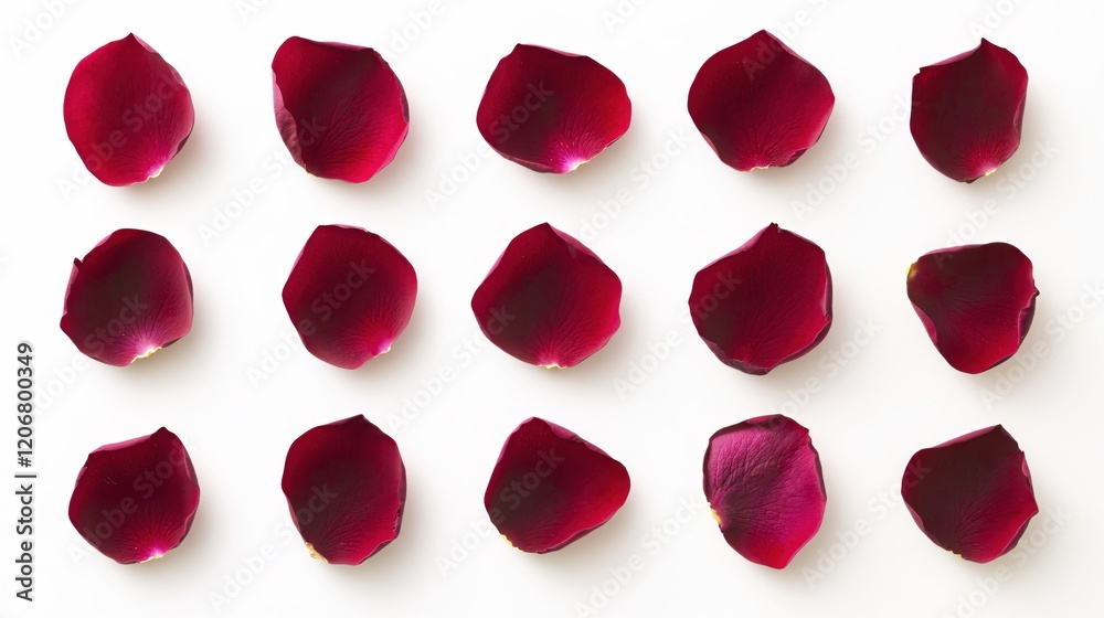 Fototapeta premium Delicate Red Rose Petals Arranged Artistically on a Light Background