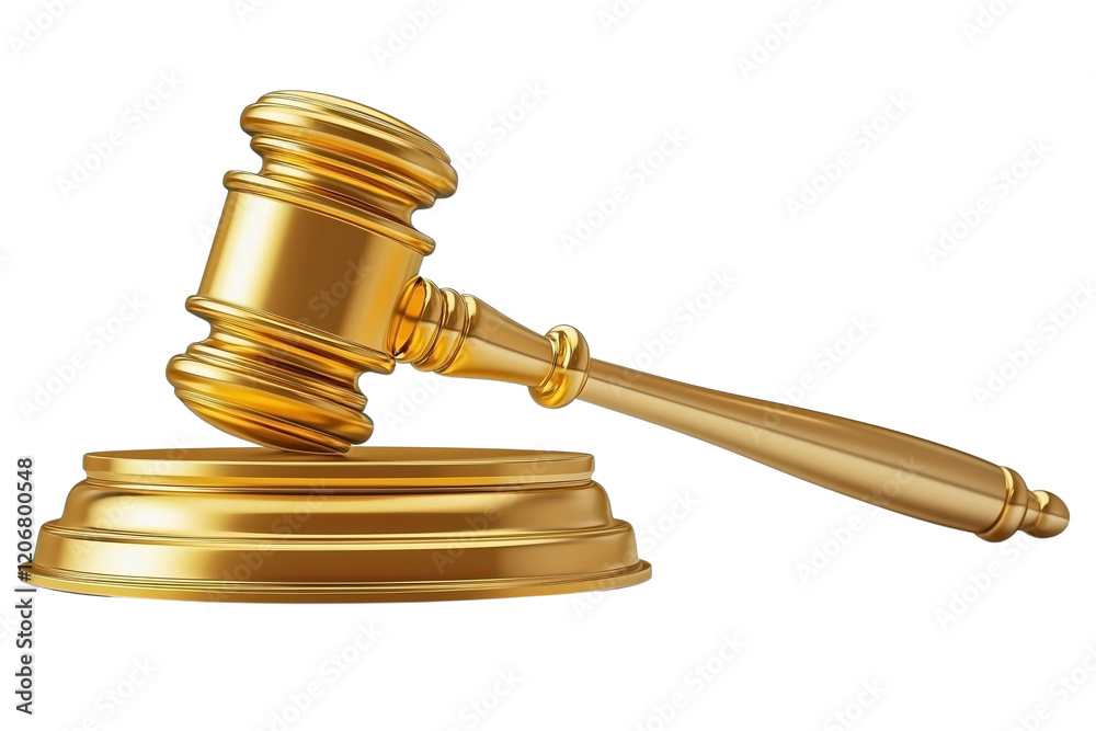 Golden judge gavel and soundboard isolated on transparent background Golden judge gavel and soundboard isolated on transparent background