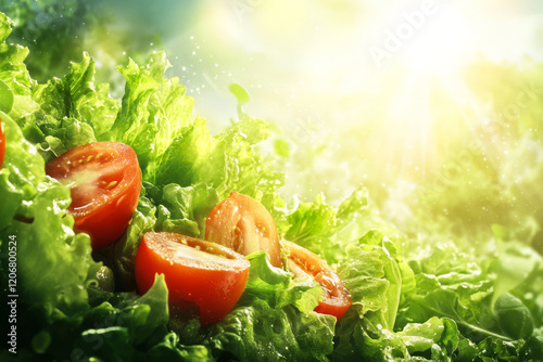 Fresh vegetables glistening in sunlight on a summer morning in the garden photo