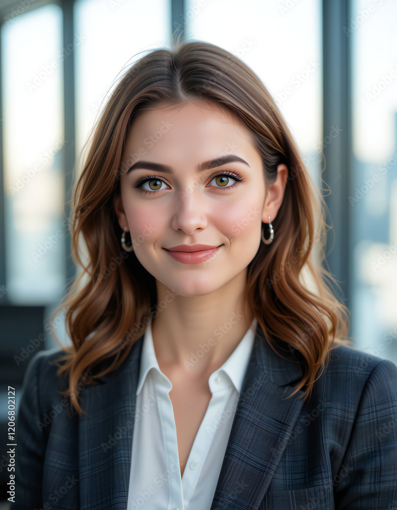 Professional Portrait of a Confident Businesswoman in a Modern Office Setting Professional Portrait of a Confident Businesswoman in a Modern Office Setting