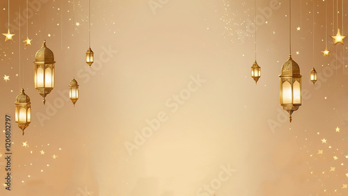 Golden Stars and Lanterns with Beige Gradient
