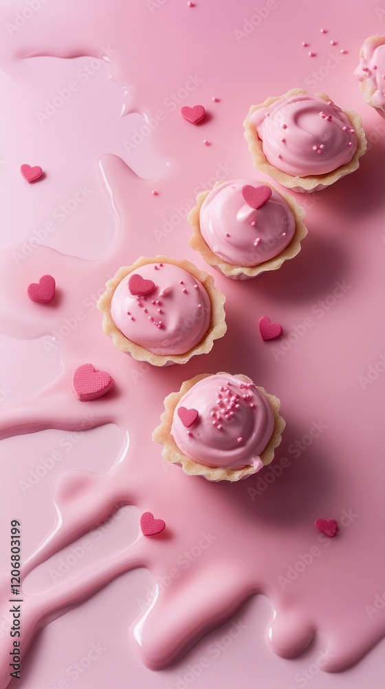 Pink cupcakes on solid pink background, sweet desserts in monochromatic color palette, Valentine Day party food or thematic snacks, AU generated photo Pink cupcakes on solid pink background, sweet desserts in monochromatic color palette, Valentine Day party food or thematic snacks, AU generated photo