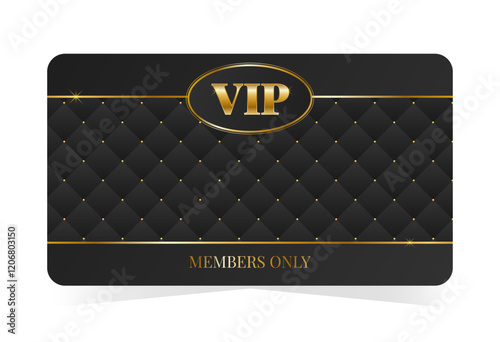 Luxury golden VIP card template, members only. Black leather background. Vector illustration on transparent background