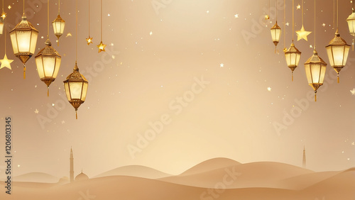 Golden Stars and Lanterns with Beige Gradient