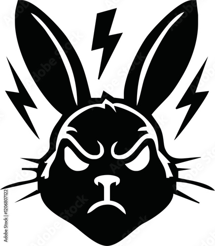 Bunny vector logotype. Wild animal brand label. Angry rabbit logo or sticker.