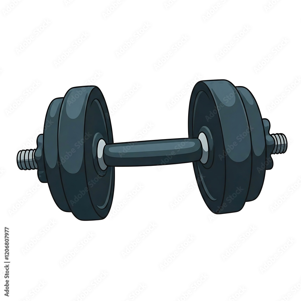 Naklejka premium A classic illustration of a black dumbbell with adjustable weight plates. The dumbbell is isolated on a white background.