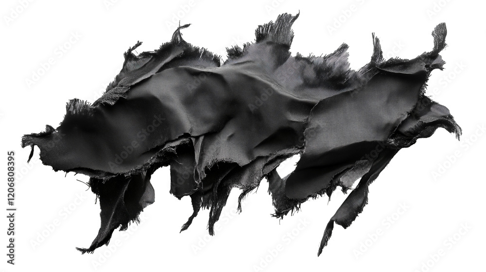 Torn black fabric with frayed edges, isolated on transparent background Torn black fabric with frayed edges, isolated on transparent background