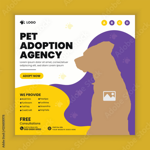 Pet adoption agency  social media post design or pet business Facebook and Instagram post square banner template