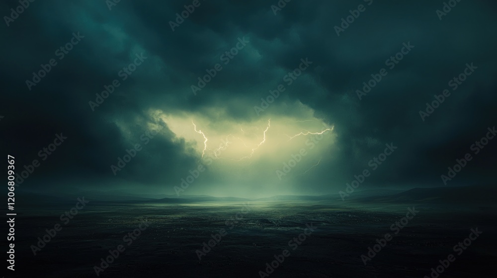 Fototapeta premium Dark Stormy Landscape with Lightning