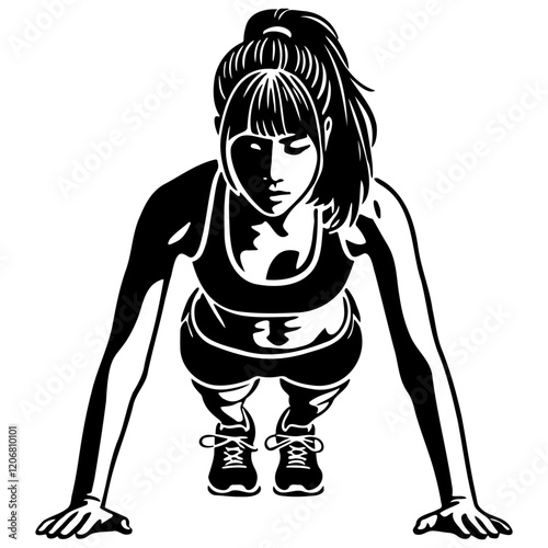 Woman Do Pushups Illustration.