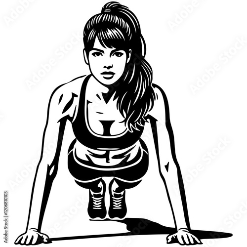 Woman Do Pushups Illustration.