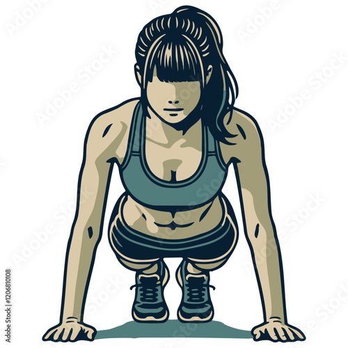 Woman Do Pushups Illustration.