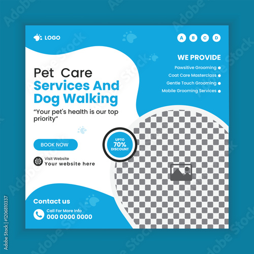 Pet care service and dog walking social media post design or pet business Facebook and Instagram post square banner template