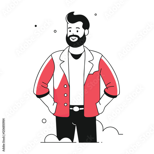 Smiling man in a red jacket confident and stylish