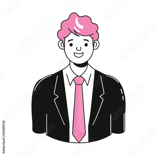 Happy Businessman with Pink Hair in a Formal Suit