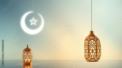 Prominent Crescent Moon with Gradient Background