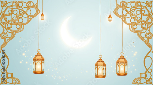 Luminous Crescent Moon and Lanterns