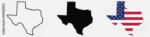 Texas map icons set. Texas map icon. Texas symbol.State Border , United States , US America, scribble sketch Texas map, isolated on transparent background, used for mobile phone, app.