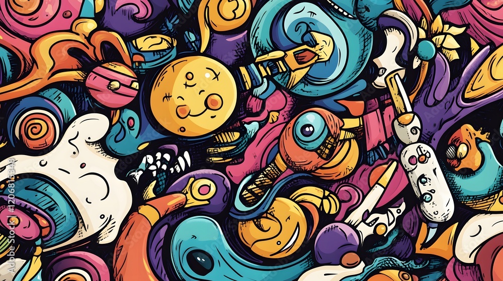 Vibrant Colorful Doodle Art Featuring Abstract Characters Vibrant Colorful Doodle Art Featuring Abstract Characters