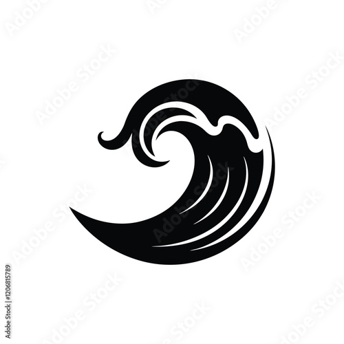 Abstract fluid water wave silhouette vector logo icon featuring smooth curved shapes, elegant ocean ripple, dynamic sea motion, stylish liquid movement for branding
