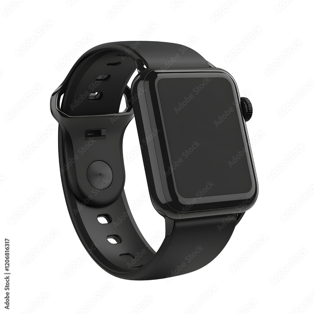 Black smartwatch isolated on transparent background Black smartwatch isolated on transparent background