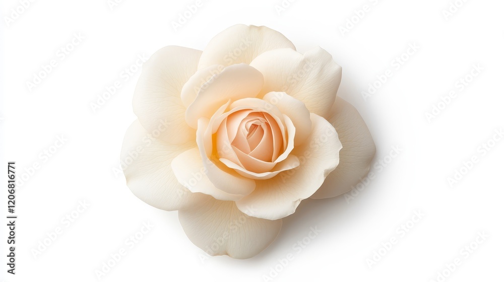 Delicate Cream Rose Blossom Isolated on White Background, Emphasizing Soft Petals, Elegant Shape, and Natural Beauty, Perfect for Floral Designs, Greeting Cards and Decor Delicate Cream Rose Blossom Isolated on White Background, Emphasizing Soft Petals, Elegant Shape, and Natural Beauty, Perfect for Floral Designs, Greeting Cards and Decor