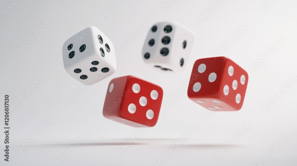 Colorful Floating Dice on a White Background Capturing the Thrill of Chance and Luck in Games, Gambling, and Fun Experiences of Playful Moments with Friends Colorful Floating Dice on a White Background Capturing the Thrill of Chance and Luck in Games, Gambling, and Fun Experiences of Playful Moments with Friends