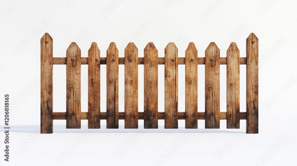 Isolated brown wooden fence on a plain white background with clipping path, perfect for separation designs, creative compositions, or presentations. Isolated brown wooden fence on a plain white background with clipping path, perfect for separation designs, creative compositions, or presentations.