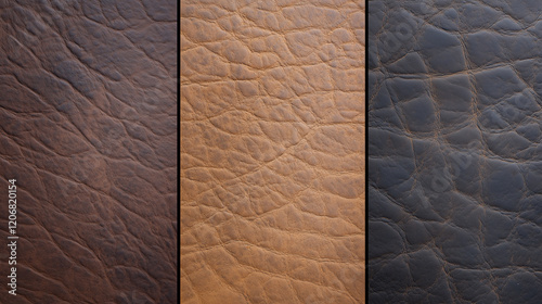 Leather Texture Trio: A trio of high-resolution leather textures, each with a distinct grain and color, offering designers a versatile resource for visual embellishment. The brown, tan. photo