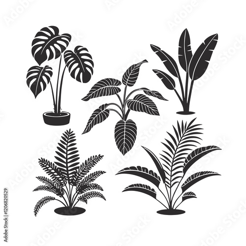 Indoor Plant Silhouettes set vector design editable design