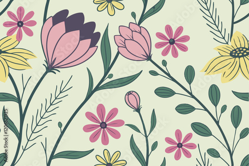 Tropical flowers Pattern Background like hibiscus, rose,plumeria, and bird of paradise vector

