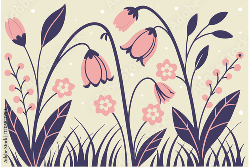 Snowdrops Spring Flowers Pattern Vector Background