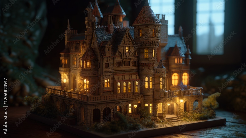 Fototapeta premium Illuminated Miniature Mansion