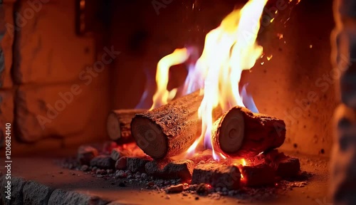 fire in fireplace