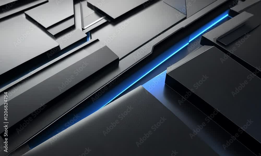 Dark Abstract Background with Blue Neon Lines 4K Video