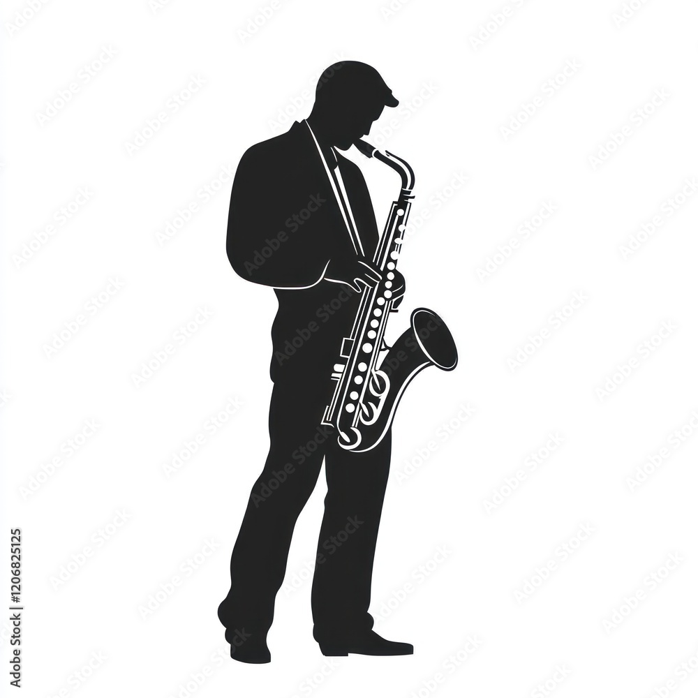 Fototapeta premium Saxophonist playing jazz on stage, music silhouette.