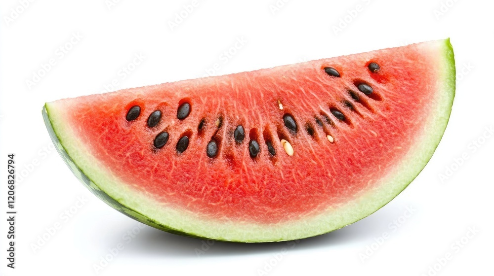 Fresh watermelon slice with seeds against a white background Fresh watermelon slice with seeds against a white background