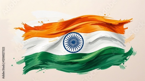 Indian tricolor flag painted in flowing brush strokes representing art and patriotism photo