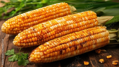 Vibrant corn on the cob in the warm, golden glow of sunset, representing the harvest season and rural lifestyle. Perfect for farm and food-related photography.