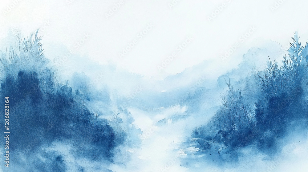 Obraz premium Light blue watercolor background with soft sky-blue and white tones, featuring hand-painted details and delicate brushstrokes, evoking naturalistic landscapes and bright skies, perfect for high-resolu