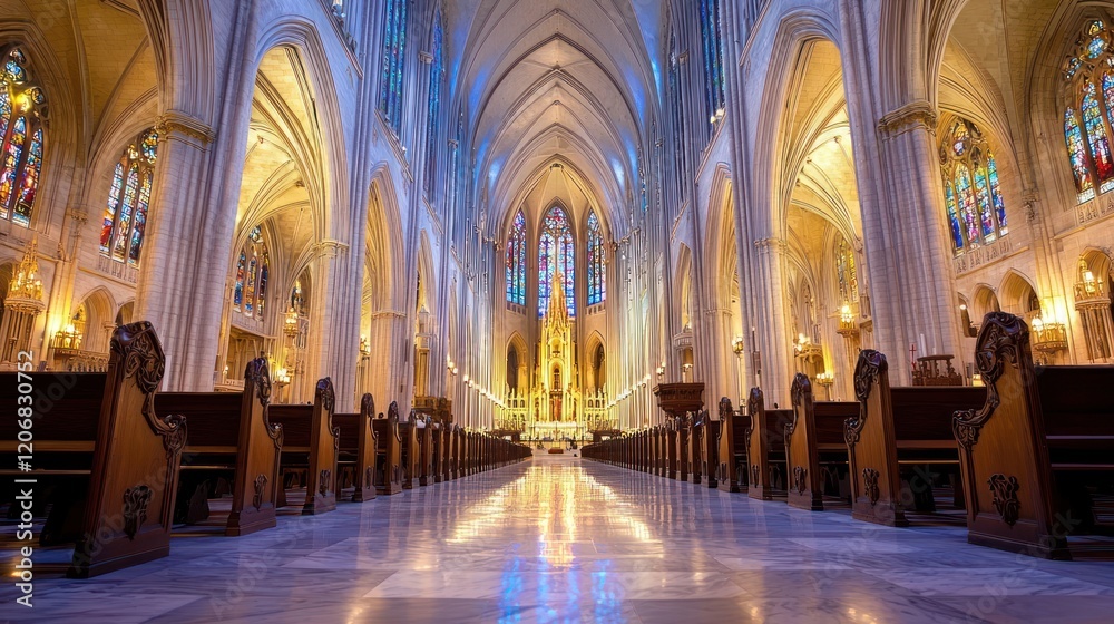 Fototapeta premium The Majestic Interior of a Cathedral: A Symphony of Light and Architecture