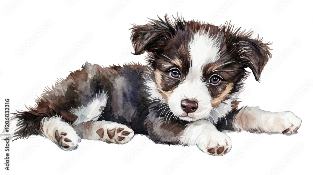 Fototapeta premium border collie puppy watercolor isolated on white background 