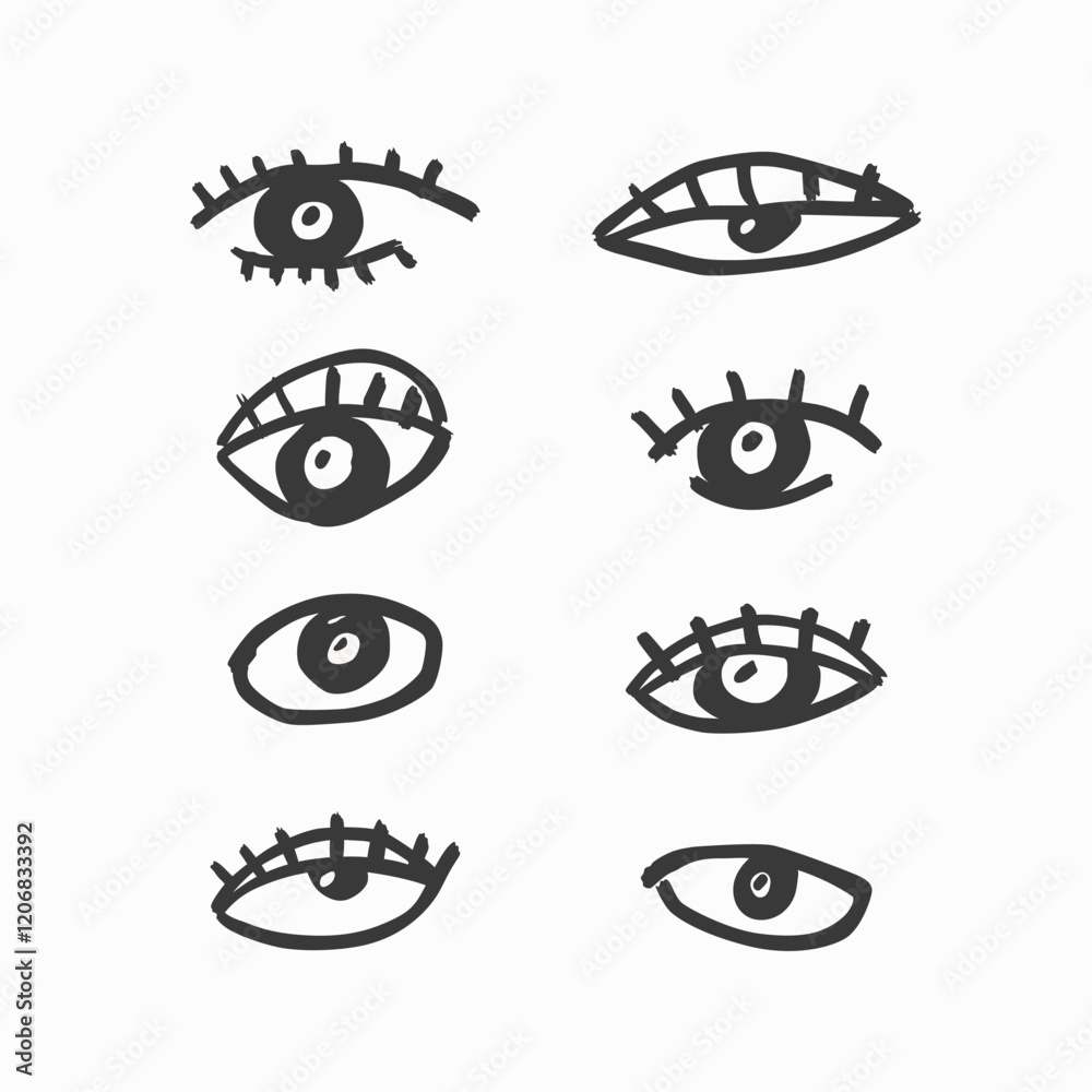 Eyes hand-drawn set. Abstract doodle eyes. Vector illustration. Eyes hand-drawn set. Abstract doodle eyes. Vector illustration.