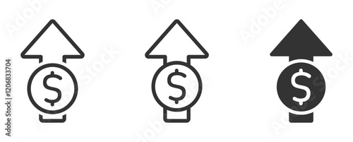 Dollar rate increase icon. Dollar cost rise vector illustration collection