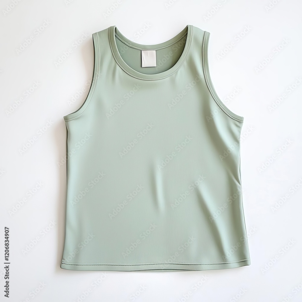 A sleeveless tank top, minimalistic fashion, flat lay composition, solid pastel tones, isolated on white background A sleeveless tank top, minimalistic fashion, flat lay composition, solid pastel tones, isolated on white background