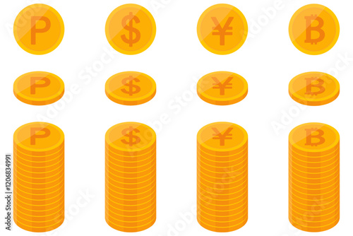 ポイント、ドル、円、ビットコイン、イラスト素材セット