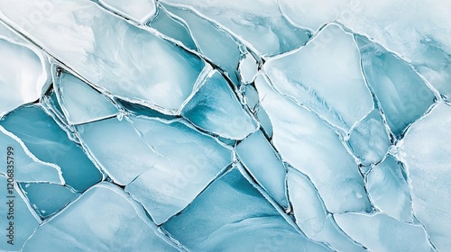 A fractured, light blue pattern of icy shards creates a mesmerizing, cool texture with intricate details and a translucent quality, resembling cracked ice or frozen mineral.