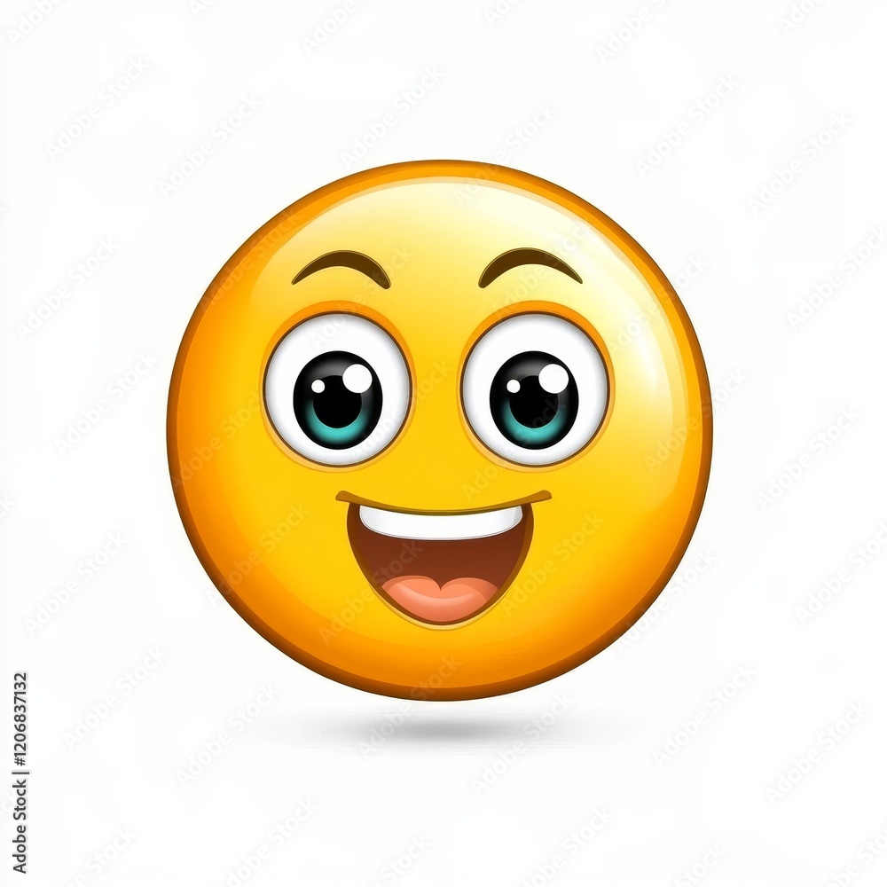 Bright and Cheerful Smiley Face Icon with Large Cute Eyes and Beaming Smile Representing Happiness, Joy, and Positive Emotions for Use in Various Digital Media Projects. Bright and Cheerful Smiley Face Icon with Large Cute Eyes and Beaming Smile Representing Happiness, Joy, and Positive Emotions for Use in Various Digital Media Projects.