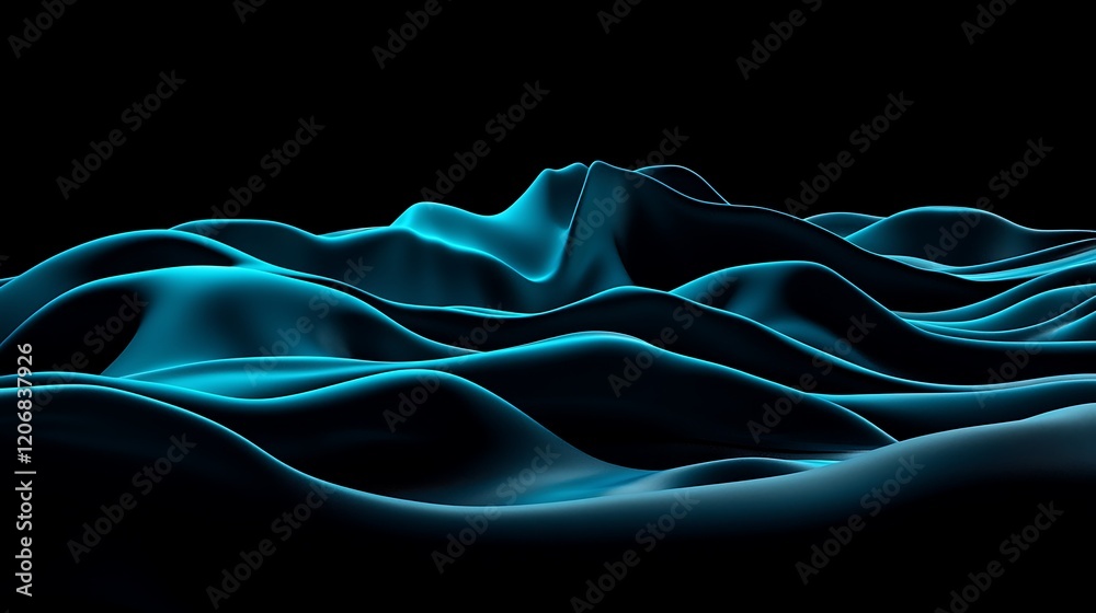 Obraz premium Abstract blue waves, dark background, flowing texture, 3D render, website banner